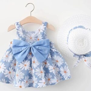 Vestido margaritas azul con sombrero 9/12m