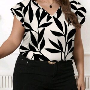 Blusa beish hojas negras XL