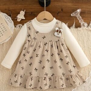 Vestido beish marrón moños 9/12m