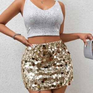 Falda lentejuela dorada L