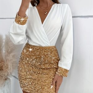Vestido blanco/dorado XL