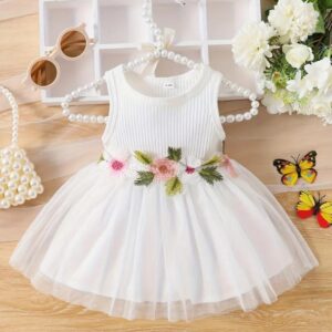 Vestido blanco con flores 3/6m
