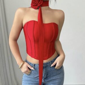 Blusa roja flor en cuello M