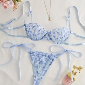 Conjunto flores azul M