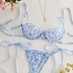 Conjunto azul flores S