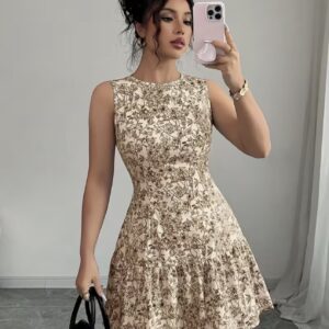 Vestido caqui flores S